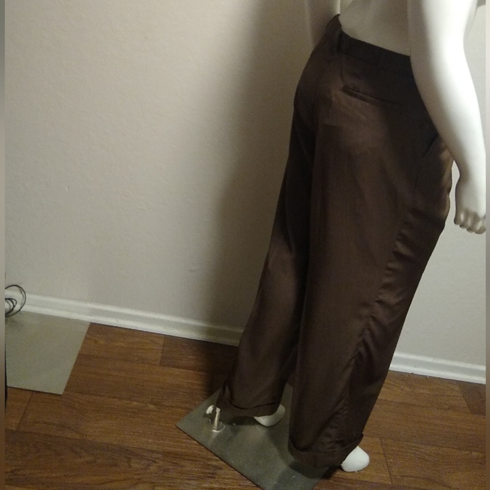 Montique 42 L Brown Mens Polyester Dress Pants - Picture 2 of 9